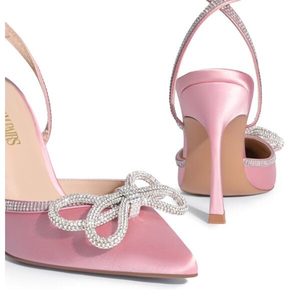🆕 Women Pink Ankle Strap Sparkly Bow Shine Star Wrap-Around High-Heel Pumps - Picture 6 of 8